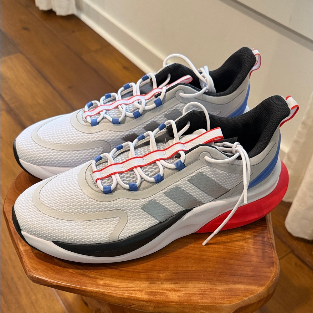 Adidas Alpha Bounce Light Gray and Red Athletic Shoes